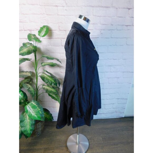 Midnight Velvet Black Button-Down Long Tunic Shirt With Lace Sleeves & Back Size - Picture 6 of 11